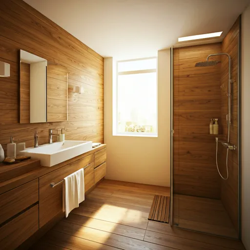 Douche senior adaptée avec siège et barres de maintien