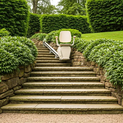 Monte-escalier d'extérieur résistant aux intempéries installé sur une terrasse